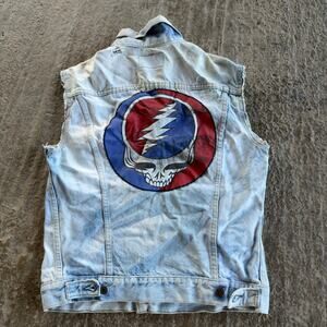 VINTAGE 80S GRATEFUL DEAD LEVIS DENIM VEST CUT OFF JACKET FITS MENS SMALL